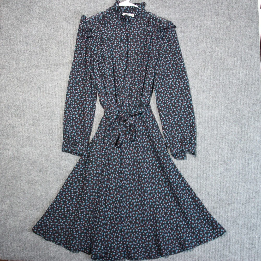 Vintage Robbie Bee Floral Print Dress Womens S Long Sleeve Midi Tie Waist Whimsy